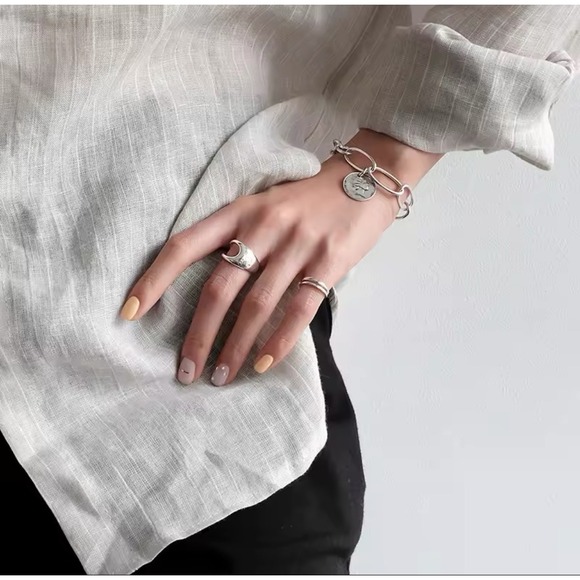 NEW UNIQUE SILVER ABSTRACT RING, OPEN RING, SILVER ADJUSTABLE RING, UNISEX RING - Picture 8 of 12